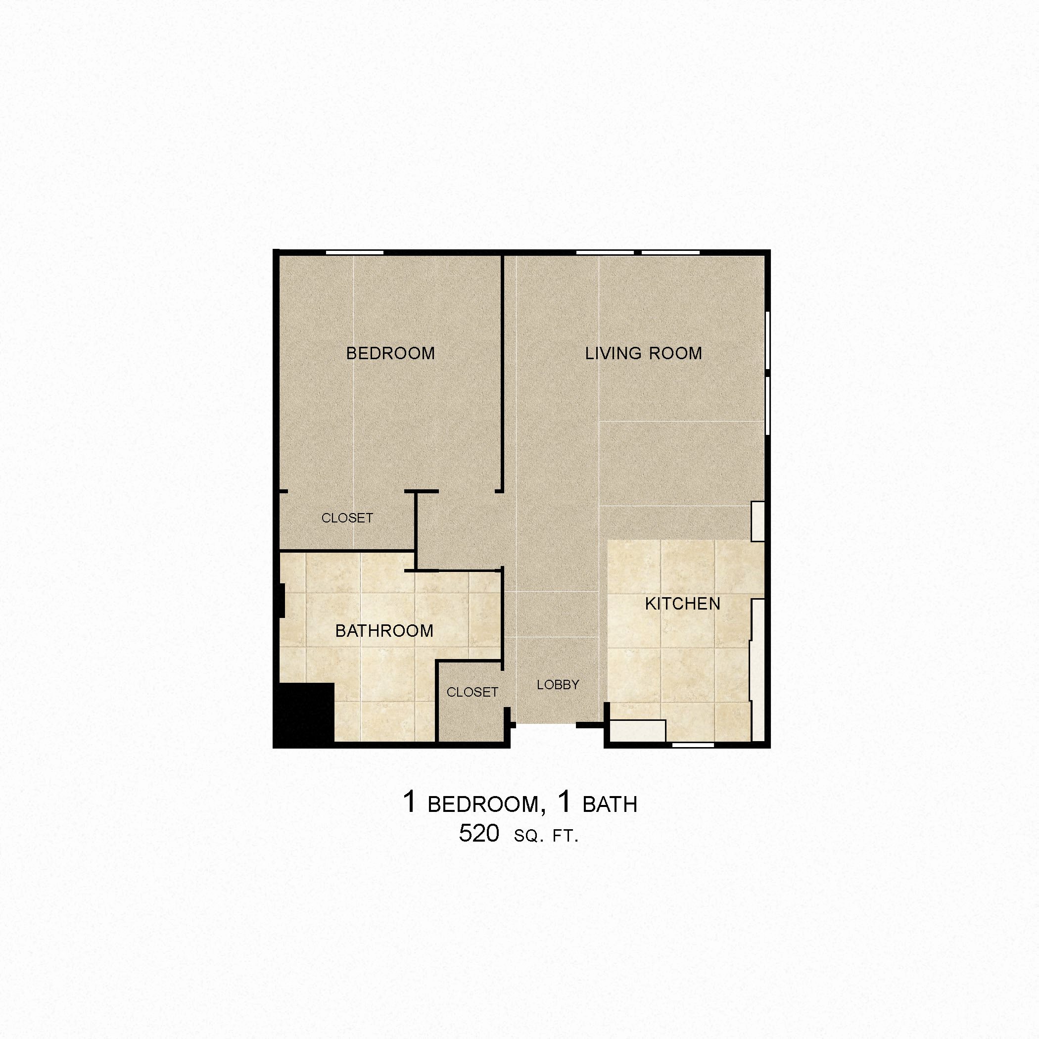 1 Bedroom 1 Bath 2D Floorplan 1 Bedroom 1 Bath 2D Floorplan-Magnolia on Lake Apartments, Los Angeles, CA